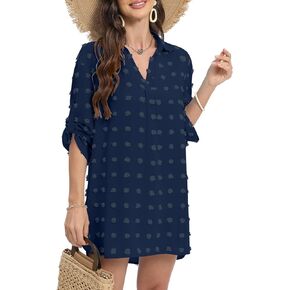 Women Swimsuit Coverup Bathing Suit Cover Ups Swiss Dot Beach Swimwear Bikini Shirt Dress
