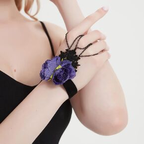 Gothic Black Lace Slave Bracelet with Finger Ring Vintage Rose Floral Bracelet with Finger Ring Punk Party Handmade Lolita Retro Victorian Vampire Bracelet for Women and Girls