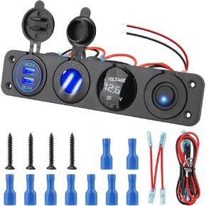 Upgraded 4 in 1 Marine Switch Panel, 36W QC 3.0 Dual USB Outlet & Cigarette Lighter Socket & LED Voltmeter & LED ON/Off Rocker Toggle Switch for Truck Car Marine Boats RV