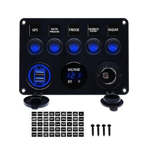 12v 8 Gang Waterproof Toggle Switch Panel, KAOLALI Marine Ignition Rocker Switch Panel USB ON-Off Toggle Switch Multi-Functions Panel for RV Car Boat Vehicle (Blue LED)