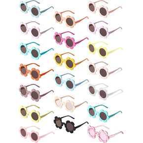 20 Pairs Summer Adults Flower Sunglasses 5.71 Inch Round UV Protection Flower Glasses Colorful Flower Shaped Eyewear for Women Men Party Accessories Gifts