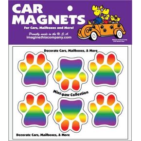 1-3/4-Inch by 1-3/4-Inch 6 Mini Paws Car Magnet, Rainbow