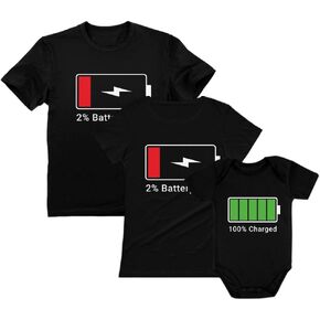 Tstars Matching Family Shirts Set Full Charge Low Battery Mom Dad and Baby Outfits