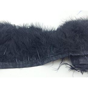 Turkey Feathers Trims Fringe With Satin Ribbon Tape for Dress Sewing Crafts Costumes Decoration Pack of 2 yards (black)