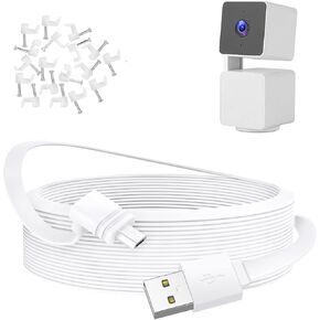 كابل تمديد USB صغير بطول 20 قدم/6.1 متر متوافق مع WYZE Cam Pan V3، كابل طاقة مسطح 90 درجة لشحن WYZE Cam Pan V3 بشكل مستمر، سلك طاقة بتصميم مقاوم للماء - أبيض... in Kuwait