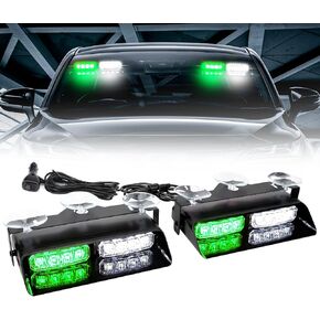 2 في 1 LED داش ستروب ضوء داخلي تحذير الزجاج الأمامي ضوء الطوارئ للمركبات مع أكواب الشفط، 2 × 7.2 بوصة سيارة LED ضوء أمان منارة ضوء ستروب للشاحنات والسيارات (أخضر أبيض) in Kuwait