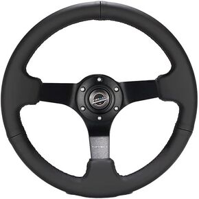 NRG Innovations NRG-RST-033BK-R Reinforced Steering Wheel 330mm Sport Leather Racing (3" Deep), Comfort Grip, 4mm Matte Black Spoke with Criss Cross Stitching