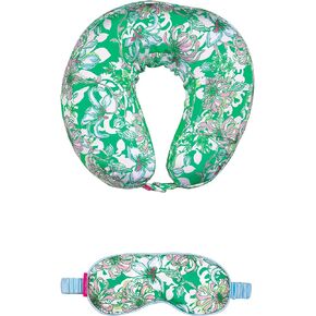 Lilly Pulitzer Travel Pillow and Eye Mask Set, Plush Neck Pillow and Adjustable Sleeping Mask, Cute Travel Accessories for Airplane, Blossom Views