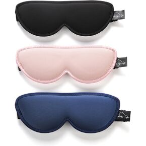 ALASKA BEAR Stylish Sleep Masks for Small Face, 3 Pack Stitched Eye Masks with Contoured Cups, 100% Blackout Cover, Cool and Soft Concave Padding, Machine Washable(Black&Blue&Pink)