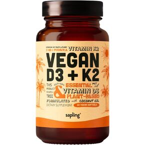Vegan Vitamin D3 + K2 Supplement with MCT Oil from Coconut - 4000 IU Vitamin D and 100mcg Vitamin K2 as Mk7 - Calcium Absorption, Bone Strength, and Immune Health Support* - 60 Softgels
