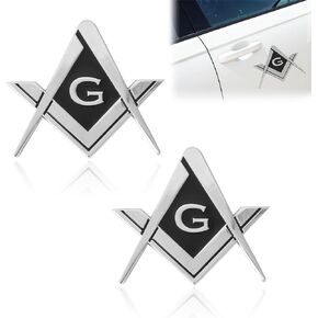 2PCS Square & Compass Masonic Auto Emblem, Compass Auto Truck Metal Decal, Auto Truck Motorcycle Decal Gift Accessories Car Emblem