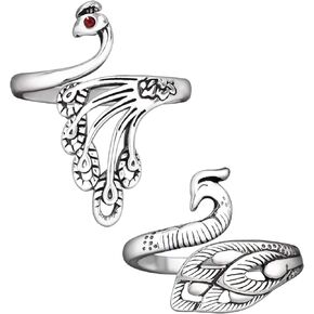 MIKIMIQI 2 Pack Adjustable Knitting Loop Crochet Loops Yarn Guide Finger Holder Rings Knitting Accessories Peacock Open Finger Ring Phoenix Adjustable Braided Ring for Faster Knitting