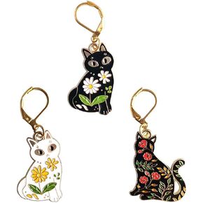 3PCS Flower Cat Crochet Removable Locking Stitch Markers for Knitting and Crocheting Cute Metal Charms Great Gift Knitting Supplier（White and Black）