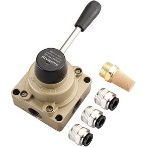 Baomain Rotary Lever Hand Valve HV-04 PT1/2'' 3 Position 4 Way Pneumatic Air Flow Control On/Off with Fittings