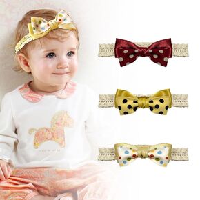 Baby Girl Bows and Headbands 3 Packs of Stretchy Nylon Hairbands Hair Bows for Newborns, Infants, Toddlers - Handmade Baby Hair Accessories for Girls