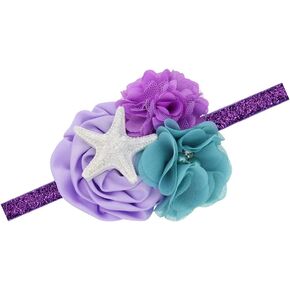 Baby Starfish Mermaid Headbands with Flower Hairband Girls Hair Accessories JB321 (Purple Flower)