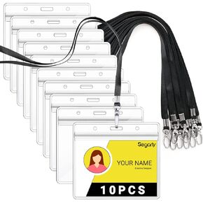 Segarty Lanyards مع حامل هوية، 50 حزمة من حاملات شارات الاسم الأفقية، حبال حزام زرقاء لشارات الهوية، شارة بلاستيكية زيبلوك شفافة مقاومة للماء للأعمال والطلاب والمدرسة والمكتب