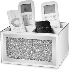 SWTHONY 360 Rotating TV Remote Control Holder Caddy Storage for Table, Silver Bling Crushed Diamond Organizer for Pens and Pencils, Make Up Brushes