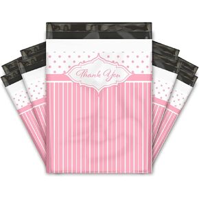10x13 (100) Thank You Pink Stripes Polka Dots Chevron Designer Poly Mailers Shipping Envelopes Premium Printed Bags