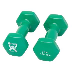 CanDo Vinyl Coated Dumbbells Pair Green 3 lb 2pc Handheld Weights for Muscle Training and Workouts, Color Coded Anti-Roll Home Gym Equipment, Beginner and Pro