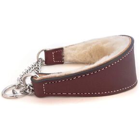 Sheepskin Lined Leather Martingale Dog Collar 1in Wide by 12in - Burgundy