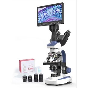 VITANO Microscope for Adults with 40X-2500X Magnification, Dual-View Lab Trinocular Compound Microscope with 7''Screen, Double Layer Mechanical Stage, Dual Illumination, Built in Camera (Blue)