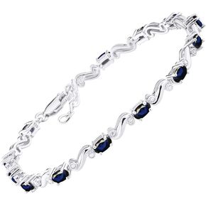Rylos Bracelets for Women 925 Sterling Silver Classic S Tennis Bracelet Gemstone & Genuine Diamonds Adjustable to Fit 7"-8" Wrist, 13 Gorgeous 5X3MMSapphire Jewelry for Women Friendship Bracelets