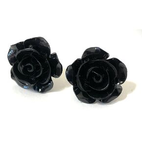 Hypoallergenic Large Black Rose Stud Earrings on Plastic Posts.