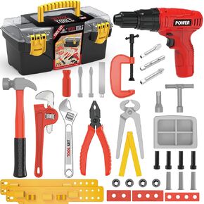 مجموعة أدوات الأطفال للأولاد، 35 قطعة مجموعة أدوات للأطفال الصغار مع مثقاب كهربائي، صندوق أدوات ألعاب وحزام أدوات، أدوات بناء التظاهر، هدايا لعبة للأولاد الصغار الذين تتراوح أعمارهم بين 3 4 5 6 7 in Kuwait