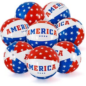 Whaline 8 Pieces Patriotic Inflatable Beach Balls 4th of July Party Favor Gifts America Stars Red Blue PVC Balls for Independence Day Beach Party Decor Supplies Water Sand Game Accessory Boys Girls