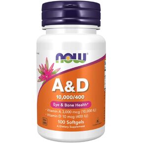 NOW Supplements, Vitamin A & D 10,000/400 IU, Eye Health*, Essential Nutrition, 100 Softgels