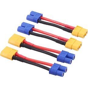 4pcs XT60 to EC3 Male Female RC Connector Adapter with 14awg 2inch Wire(E22-4)