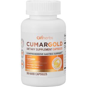Cumargold Turmeric Curcumin with Licorice, Aloe Vera & Piperine - Soothe Digestive Health for Ulcers, Colitis, and Wellness Gastric Support (30 Capsules)
