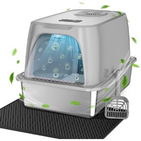 Odor Removal Stainless Steel Litter Box, Extra Large Enclosed Cat Litter Box for Big Cats, Metal Litter Box with Litter Mat & Scoop, Easy to Clean, Anti-Urine Leakage in Saudi Arabia