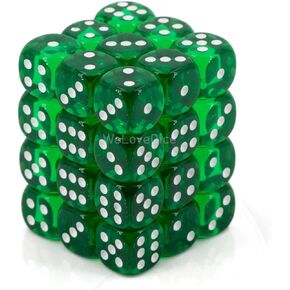 Chessex DND Dice Set D&D Dice-12mm Translucent Green and White Plastic Polyhedral Dice Set-Dungeons and Dragons Dice Includes 36 Dice – D6, Various (CHX23805)