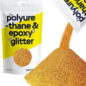 Hemway Polyurethane & Epoxy Resin Glitter 100g / 3.5oz Metallic Crystal Flake Additive for Flooring Jewelry Tumblers Glass Pigment - Microfine (1/256" 0.004" 0.1mm) - Gold Holographic