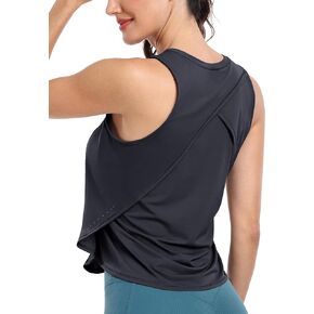 icyzone High Neck Workout Tank Tops for Women, Cool Feeling Cropped Gym Athletic Yoga Exercise Running Sports Shirts