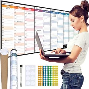 46" x 17" Academic Dry Erase Calendar for Wall 2024-2025 July to June Erasable School Year Laminated Planner with Pen Adhesive Pads & Colored Stickers