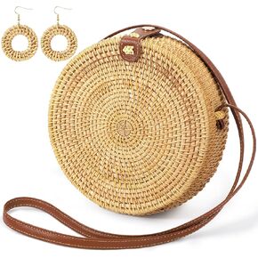 Handwoven Rattan Purses for Women Summer Beach Woven Crossbody Straw Purses with 1 Pair Rattan Earrings in Kuwait