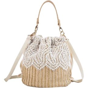 Straw Bags for Women Hand-woven Bucket Straw Bag Small Straw Tote Summer Beach bag