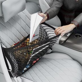 RED WOLF Car Front Seat Net 16.69" L x 15.75" W, Double Layer Expandable Passenger Seat Organizer Versatile Elastic Storage Mesh Net Automotive Purse Holder Adjustable SUV Truck Accessories
