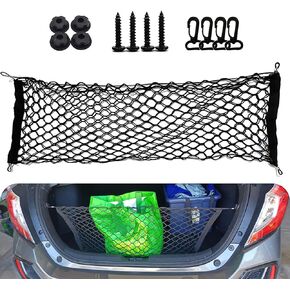 1 PC Car Trunk Luggage Net, 35.43" x 15.74" Adjustable Elastic Truck Cargo Storage Net with Installation Tool, Universal Vehicle Organizer Accessories for SUVs Cars RVs Trailer (Black)