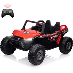 24V 2 Seaters Ride On UTV car with Remote Control for Kids, 4WD Motors Electric Vehicle, 21" 2 Seats+One More Foldable Seat, 15.4" Large EVA Wheels,Music, Light,Max Load 140LBS Ride Toy,Black