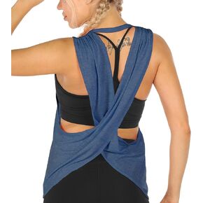 icyzone Workout Tank Tops for Women - Open Back Strappy Athletic Tanks, High Neck Yoga Tops, Gym Shirts