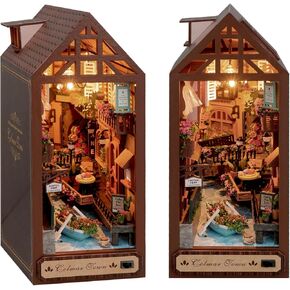 GuDoQi DIY Book Nook Kit, DIY Dollhouse Wood Bookend, Booknook Bookshelf Insert, DIY Miniature Dollhouse Kit, Bookends Model Build for Adult, Gift for Birthday Mother's Day, Colmar Town