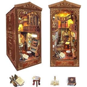 DIY Book Nook Kit, DIY Dollhouse Booknook Bookshelf Insert Decor, 3D Wooden Puzzles with LED Light, Home Decor, Miniature Dollhouse Booknook Kit (Cyberpunk)