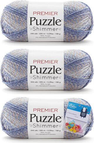 حزمة من 3 خيوط غزل لامعة من Premier Puzzle مع أقلام تحديد الغرز من Bellas Crafts (Seashore Shimmer) in Kuwait