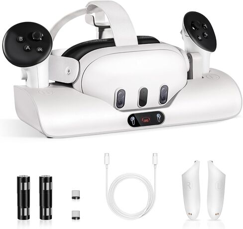 قاعدة شحن Colelulu لـ Meta Quest 3، محطة شحن مغناطيسية لسماعات الرأس وأجهزة التحكم Oculus Quest 3، مع بطاريتين قابلتين لإعادة الشحن وكابل من النوع C، ملحقات أساسية لشحن الواقع الافتراضي in Kuwait