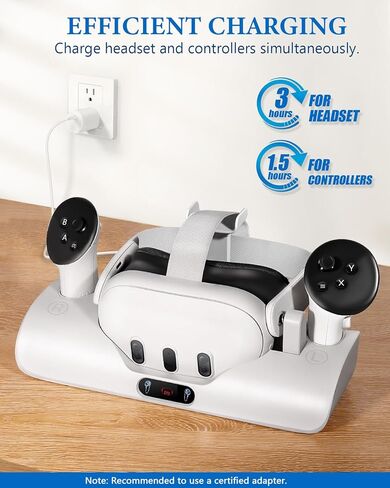 قاعدة شحن Colelulu لـ Meta Quest 3، محطة شحن مغناطيسية لسماعات الرأس وأجهزة التحكم Oculus Quest 3، مع بطاريتين قابلتين لإعادة الشحن وكابل من النوع C، ملحقات أساسية لشحن الواقع الافتراضي in Kuwait