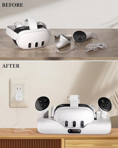 قاعدة شحن Colelulu لـ Meta Quest 3، محطة شحن مغناطيسية لسماعات الرأس وأجهزة التحكم Oculus Quest 3، مع بطاريتين قابلتين لإعادة الشحن وكابل من النوع C، ملحقات أساسية لشحن الواقع الافتراضي in Kuwait